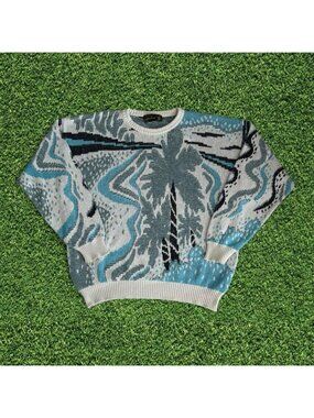 Vintage Lyle & Scott Italy Abstract Palm Wave Sweater Boxy Fit Size L